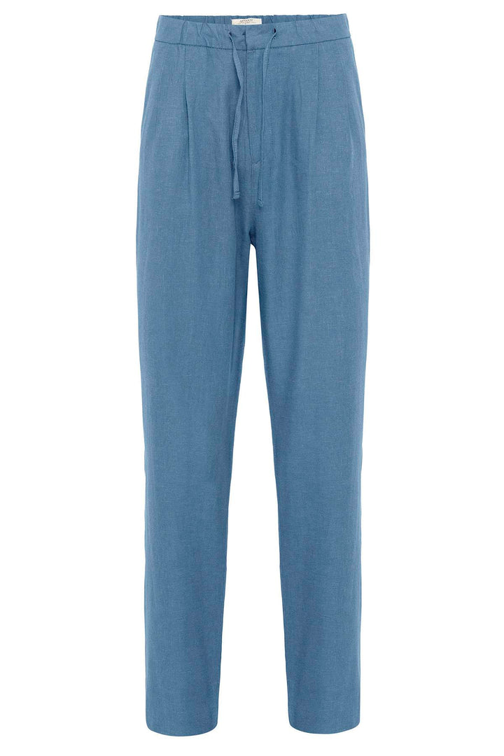 Men's Baby Blue Belted Linen Blend Pants - Wessi