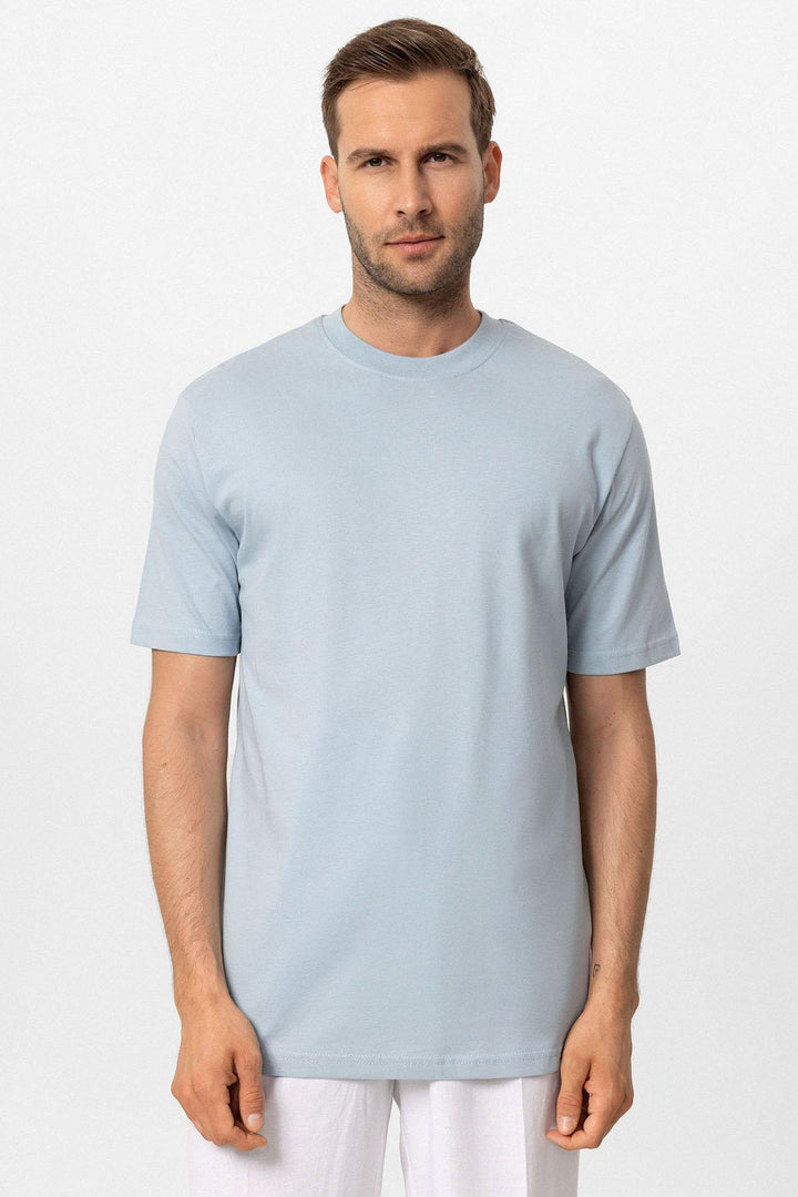 Men's Baby Blue Crew Neck Basic T-Shirt - Wessi