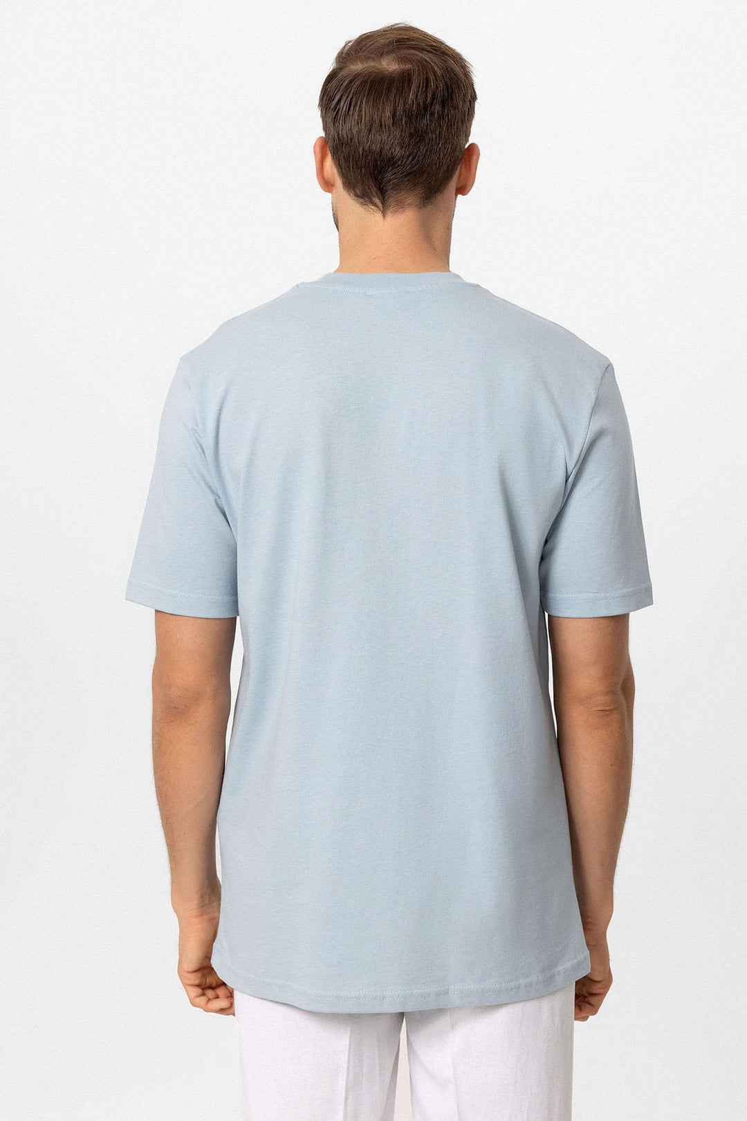 Men's Baby Blue Crew Neck Basic T-Shirt - Wessi