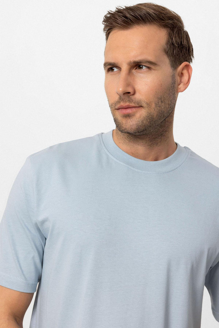 Men's Baby Blue Crew Neck Basic T-Shirt - Wessi