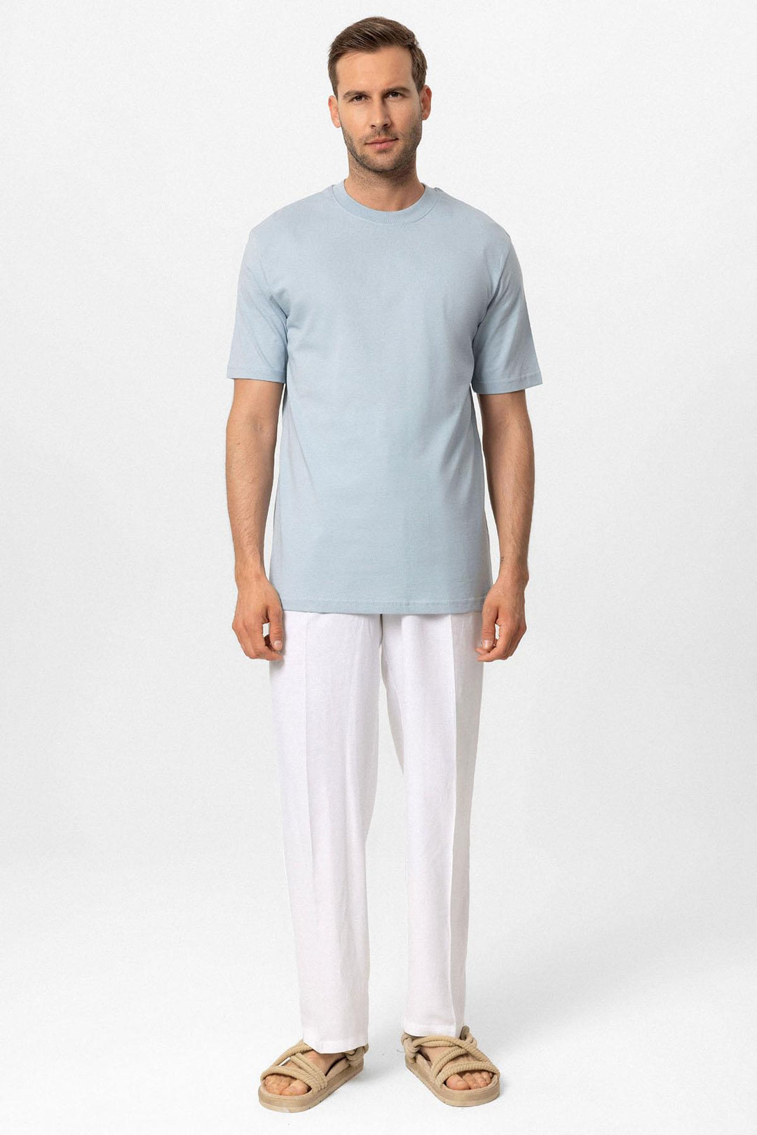 Men's Baby Blue Crew Neck Basic T-Shirt - Wessi