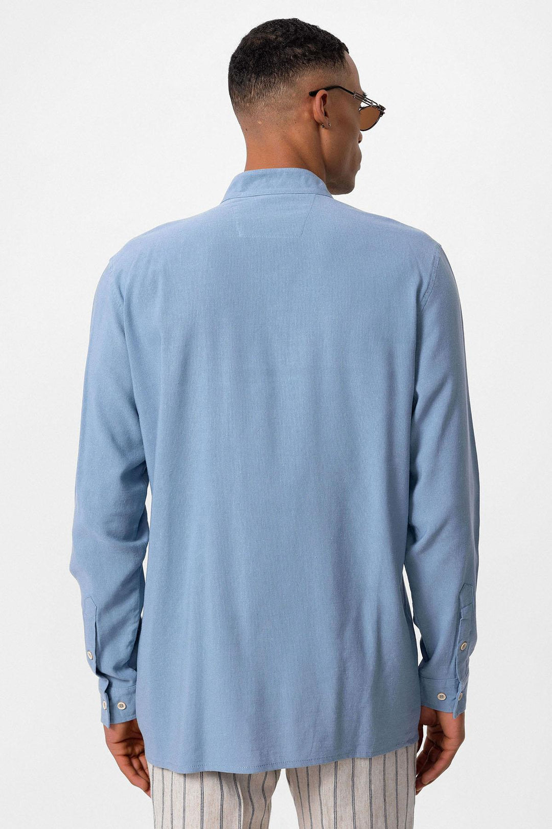 Chemise Homme Bleu Bébé Col Montant Manches Longues - Wessi