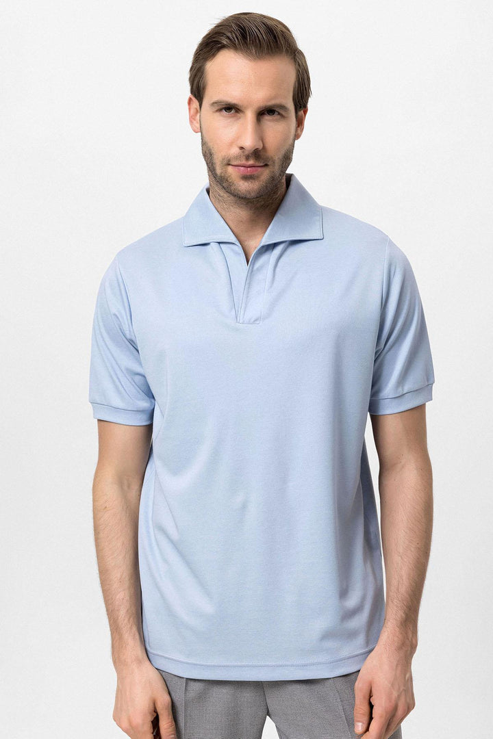 Men's Baby Blue Regular Fit Camp Collar Shirt - Wessi