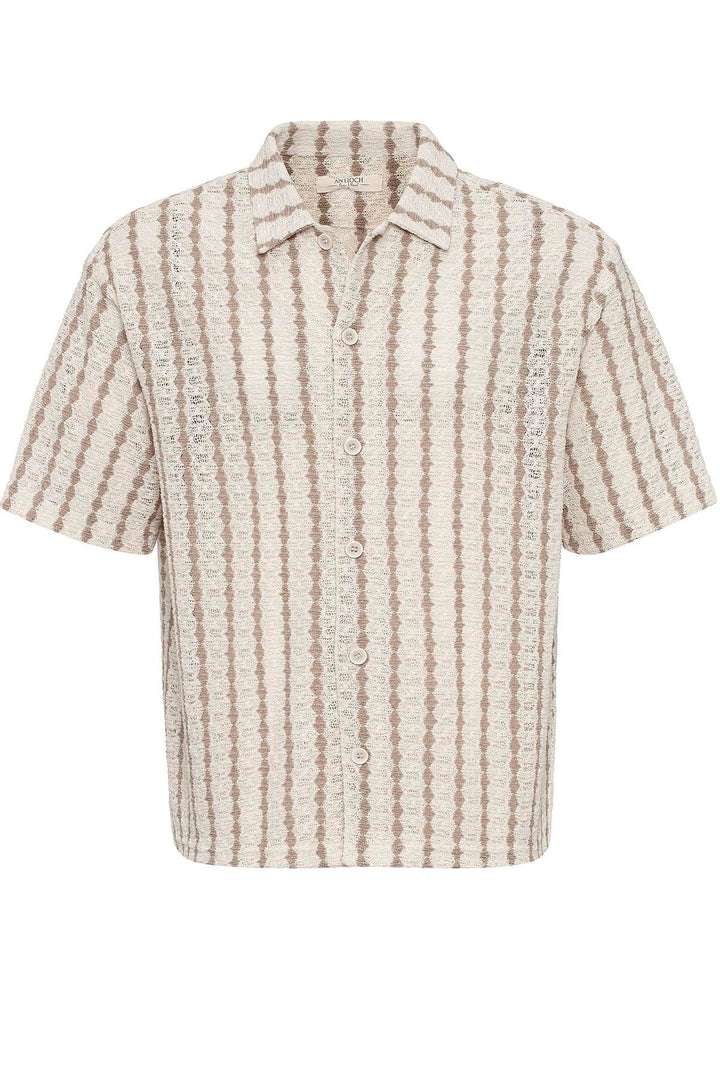 Chemise à manches courtes en tricot rayé beige pour homme - Wessi