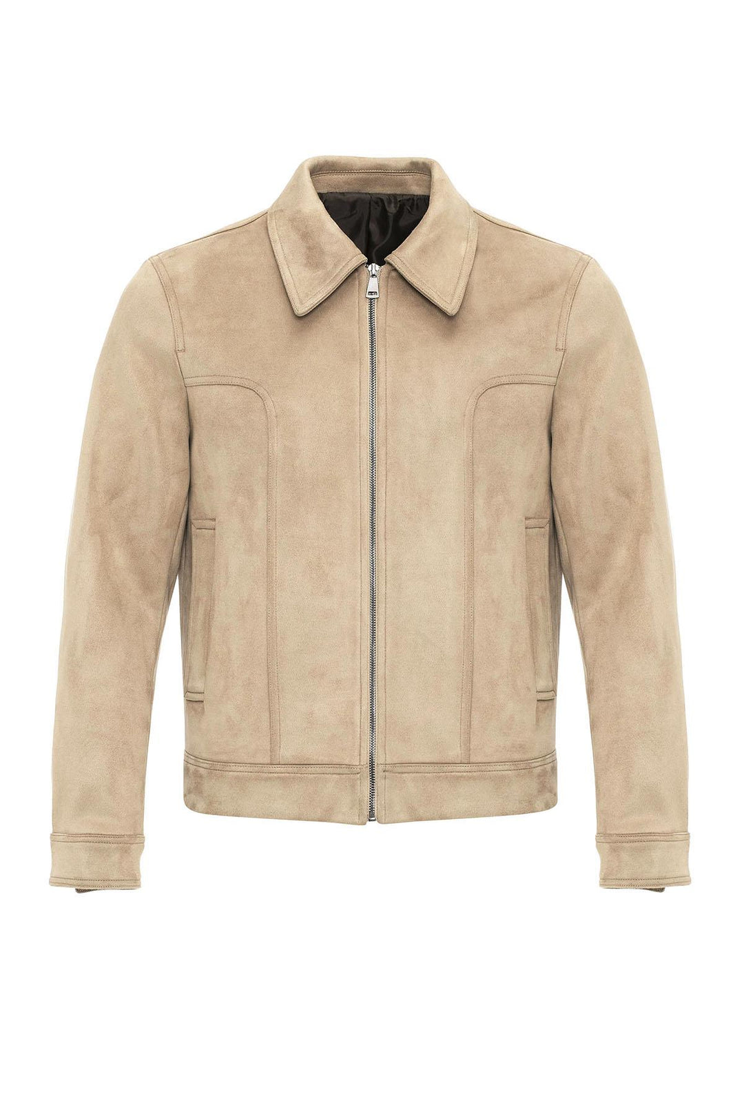 Beige Crop Fit Suede Men's Jackets - Wessi