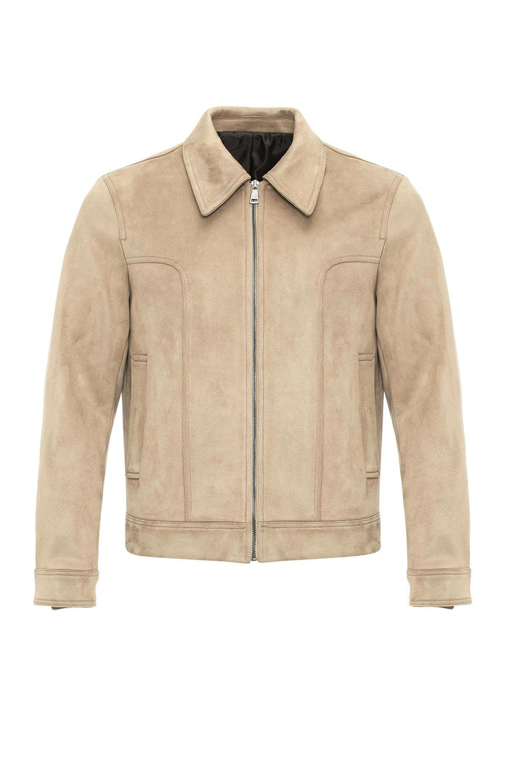 Beige Crop Fit Suede Men's Jackets - Wessi