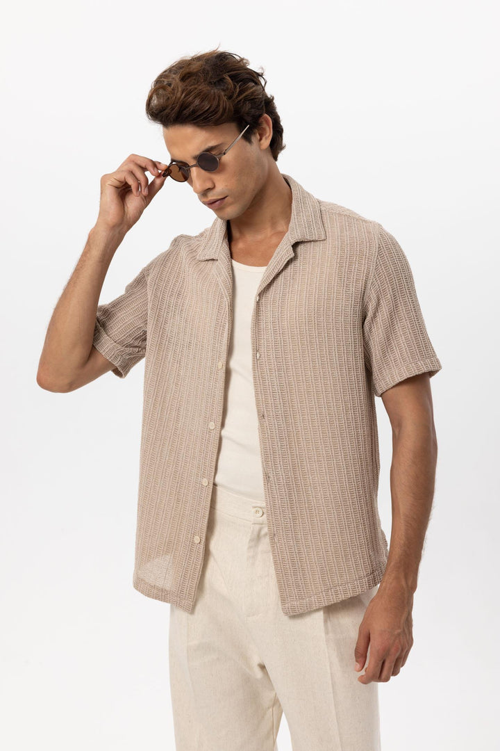 Camisa Hombre Crochet Textura Beige - Wessi