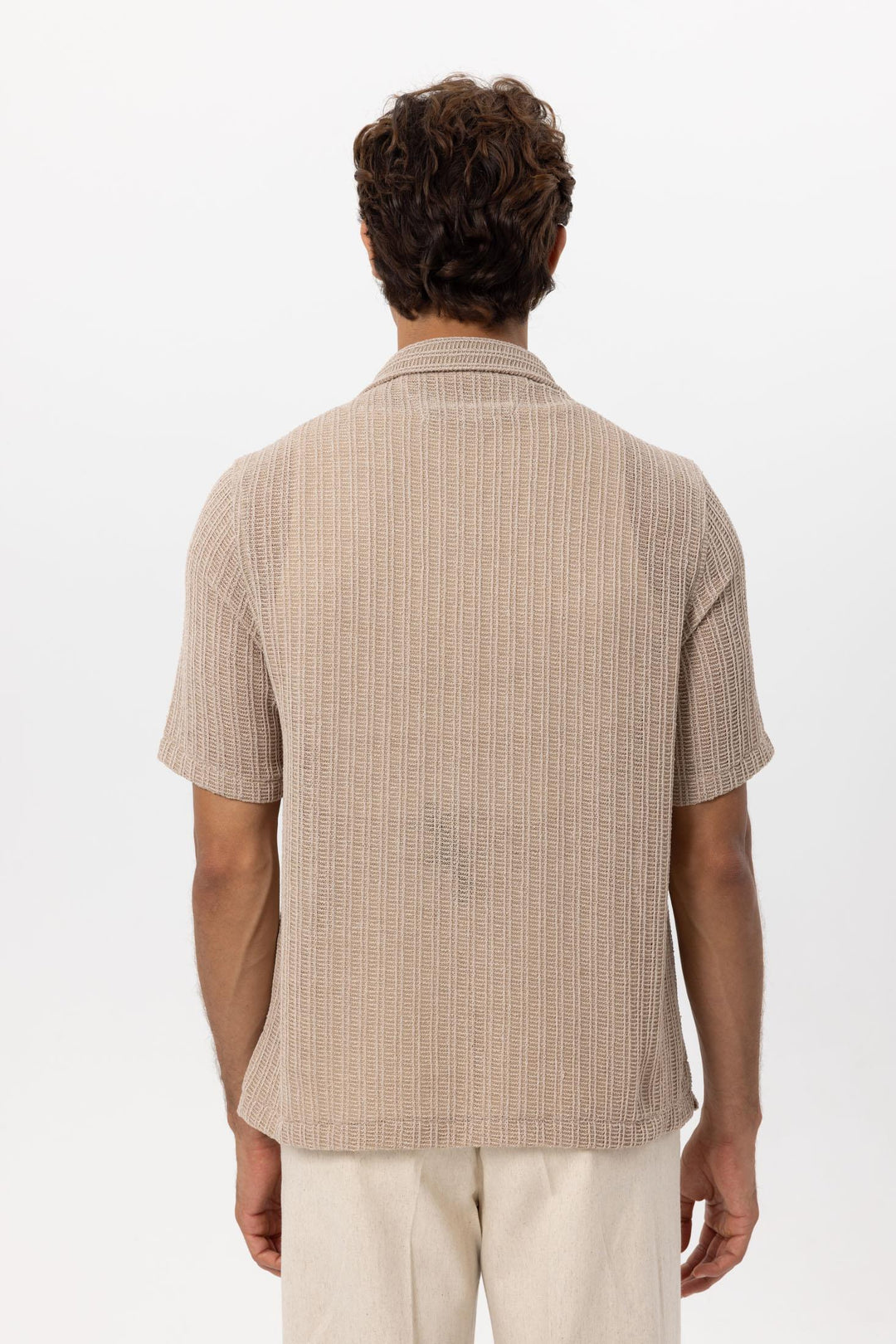 Camisa Hombre Crochet Textura Beige - Wessi