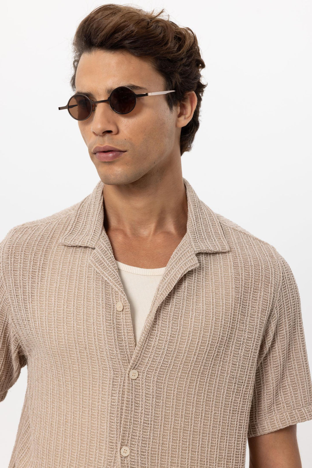 Camisa Hombre Crochet Textura Beige - Wessi