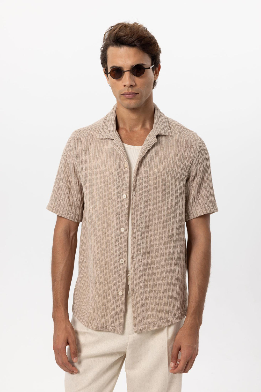 Camisa Hombre Crochet Textura Beige - Wessi