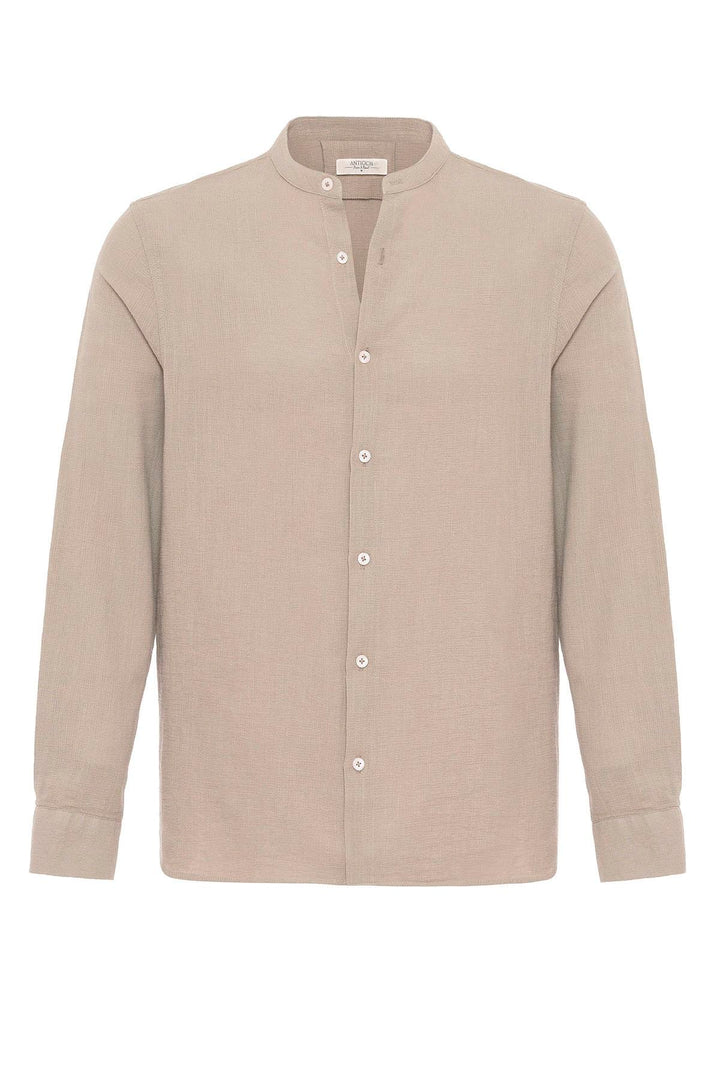 Camisa tejida cuello mao beige para hombre - Wessi