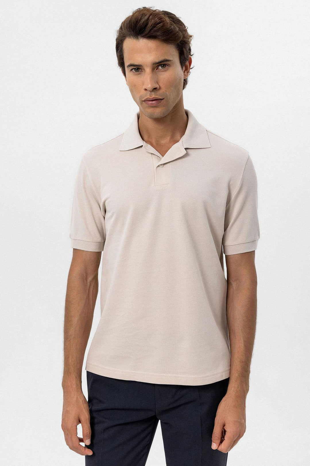 Men's Beige Polo Neck T-Shirt - Wessi