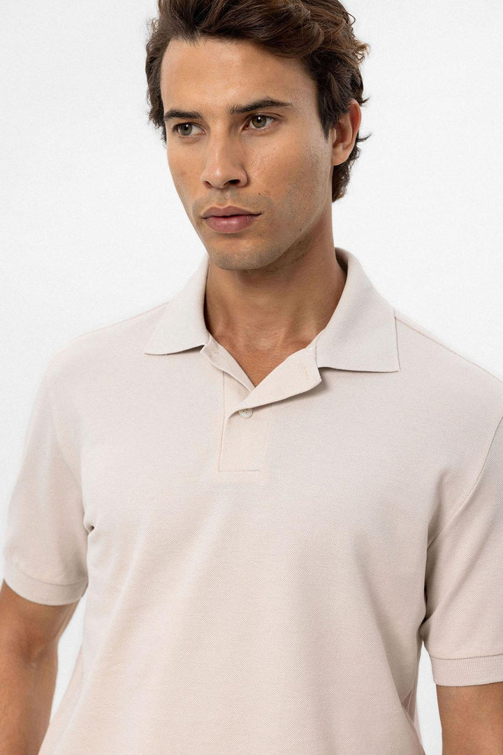 Men's Beige Polo Neck T-Shirt - Wessi