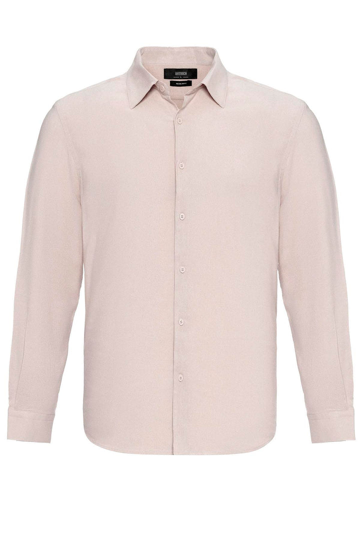 Camisa de lino de manga larga beige para hombre - Wessi