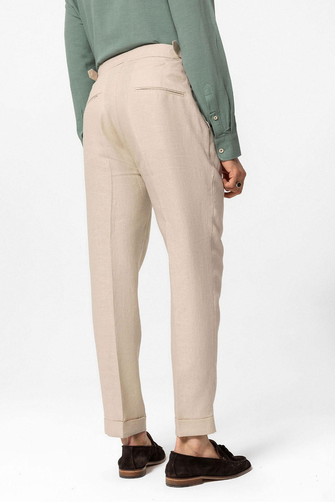 Pantalón Hombre Beige Talle Alto 100% Lino Plisado - Wessi