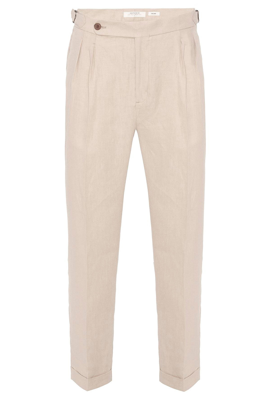 Men's Beige High-Waist 100% Linen Pleated Pants - Wessi