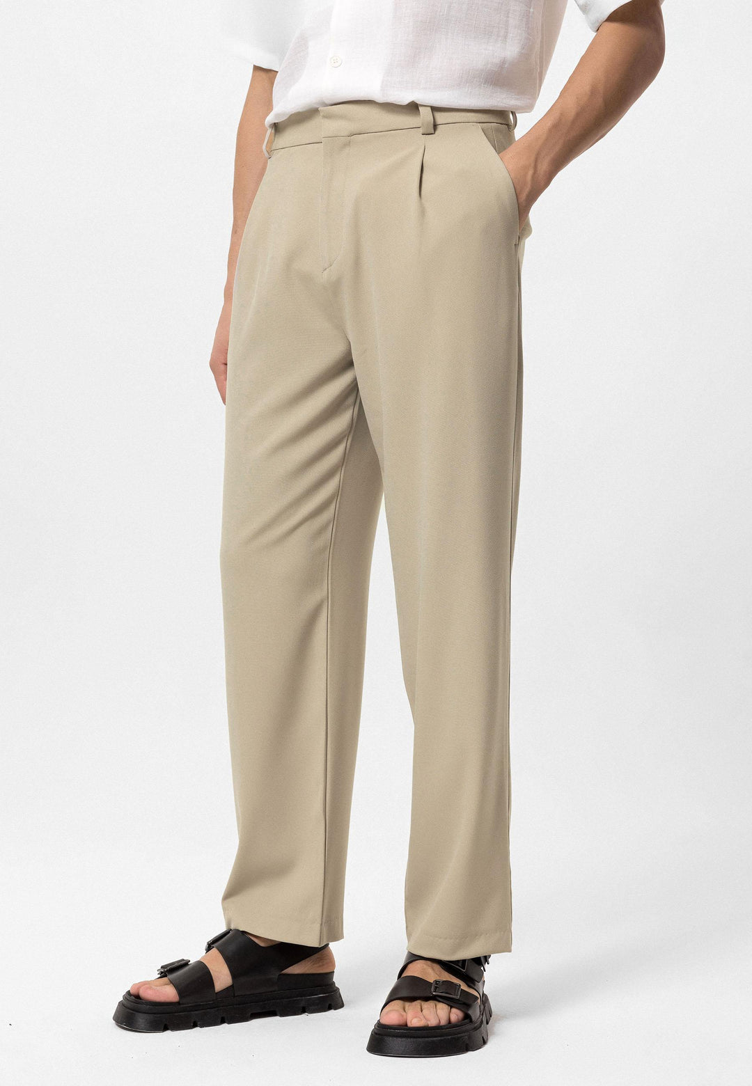 Pantalon Baggy Beige Taille Haute Homme - Wessi