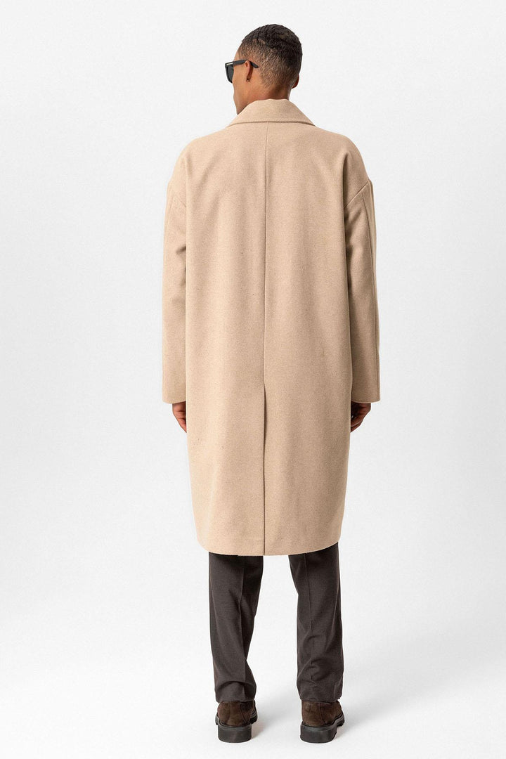 Beige Wool-Blend Double-Breasted Men's Coats - Wessi