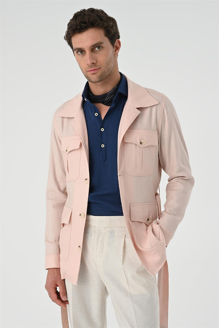 Manteau de Lin Saisonnier Ceinturé à Taille Poudre pour Homme - Wessi