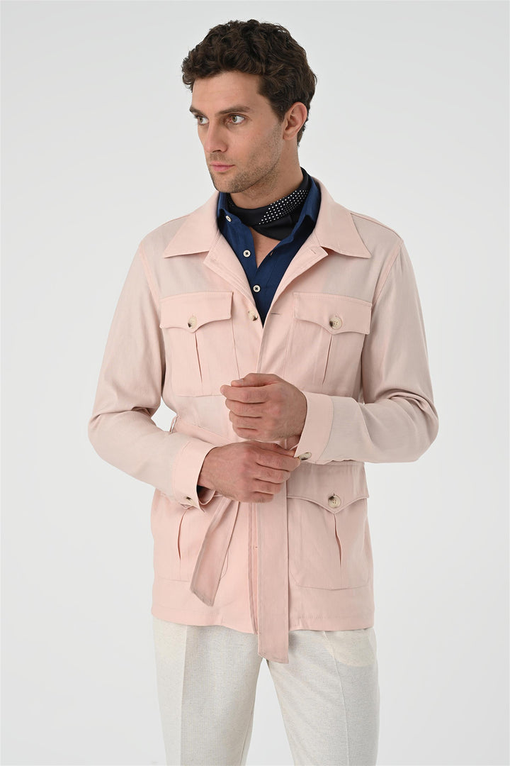 Manteau de Lin Saisonnier Ceinturé à Taille Poudre pour Homme - Wessi