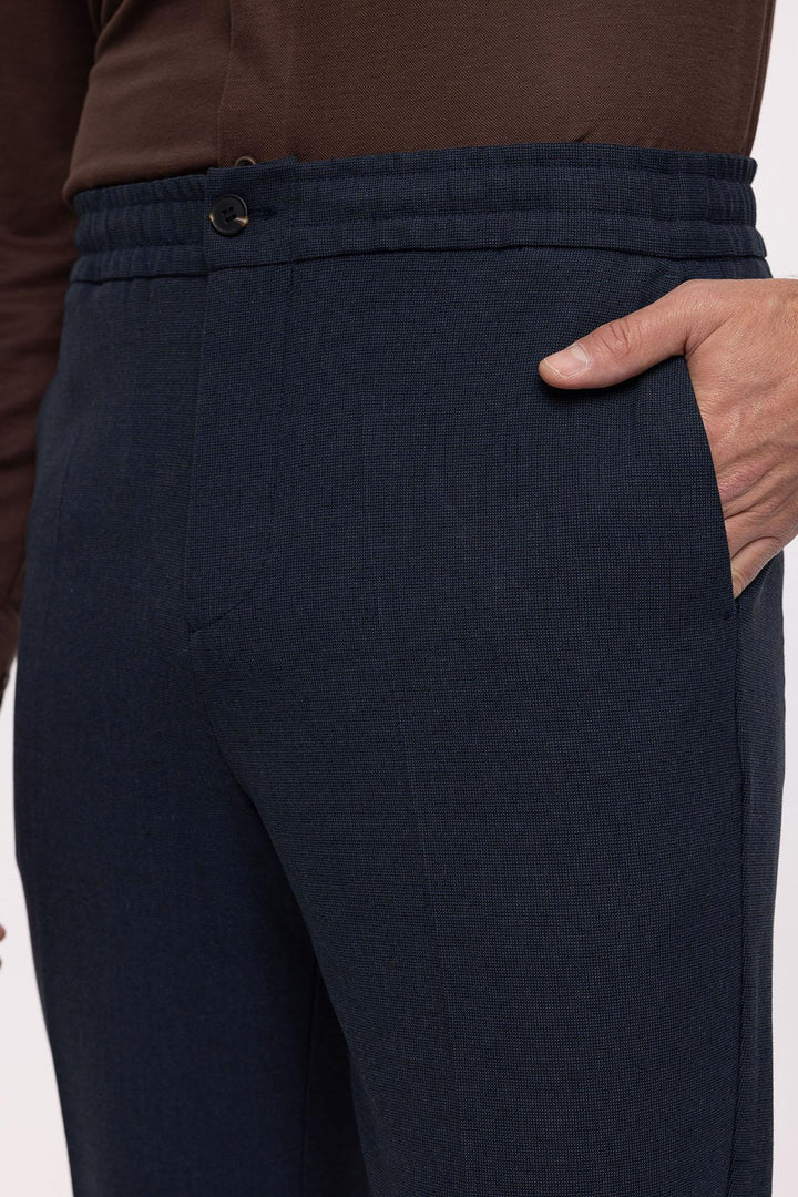 Pantaloni da uomo vestibilità regolare blu navy con vita elastica - Wessi