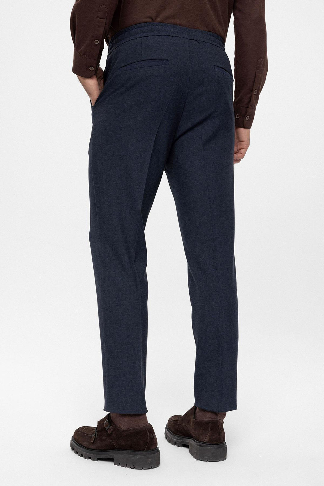 Pantaloni da uomo vestibilità regolare blu navy con vita elastica - Wessi