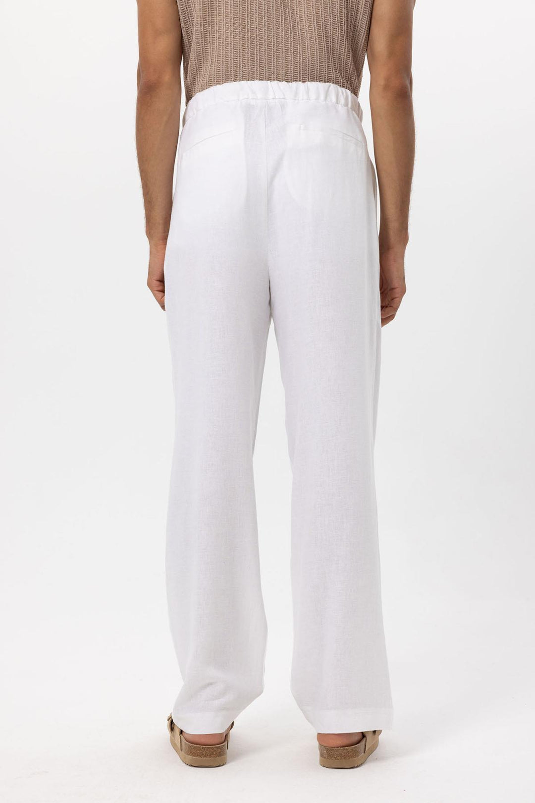 Men's White Belted Linen Blend Pants - Wessi