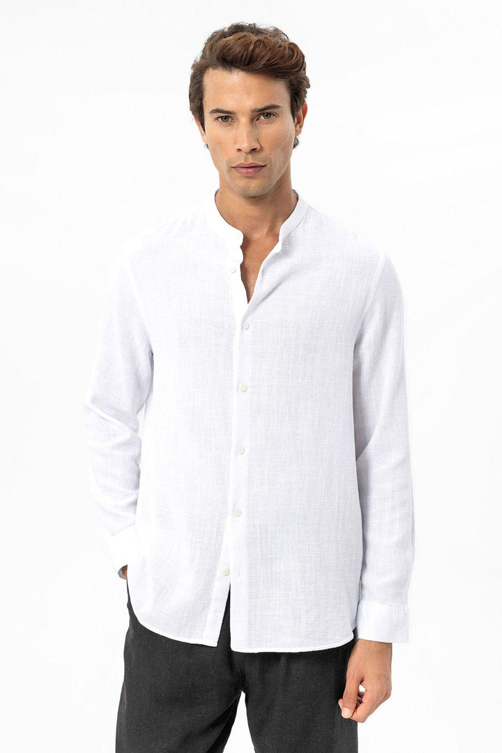 Camisa tejida con cuello mao blanca para hombre - Wessi