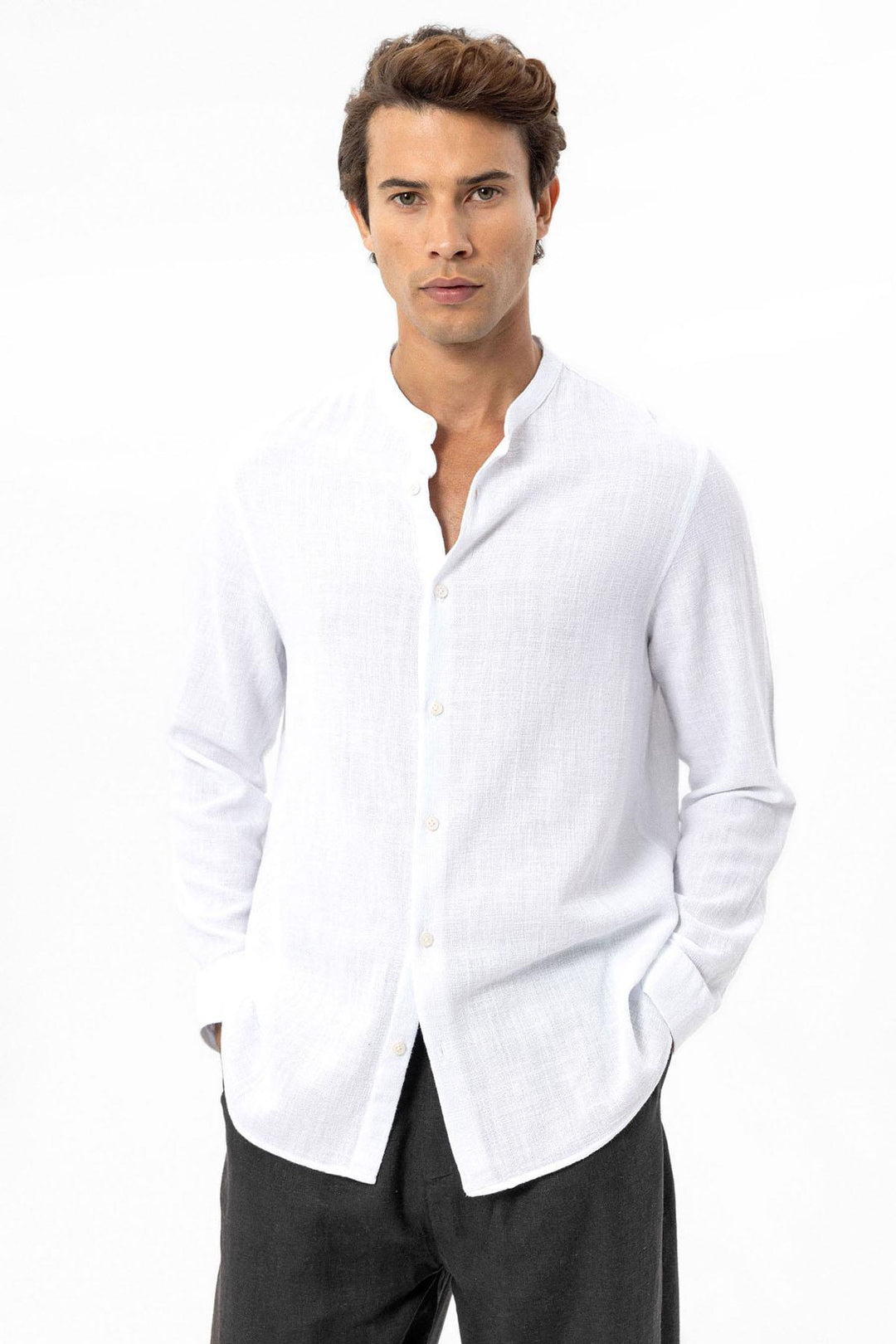 Camisa tejida con cuello mao blanca para hombre - Wessi