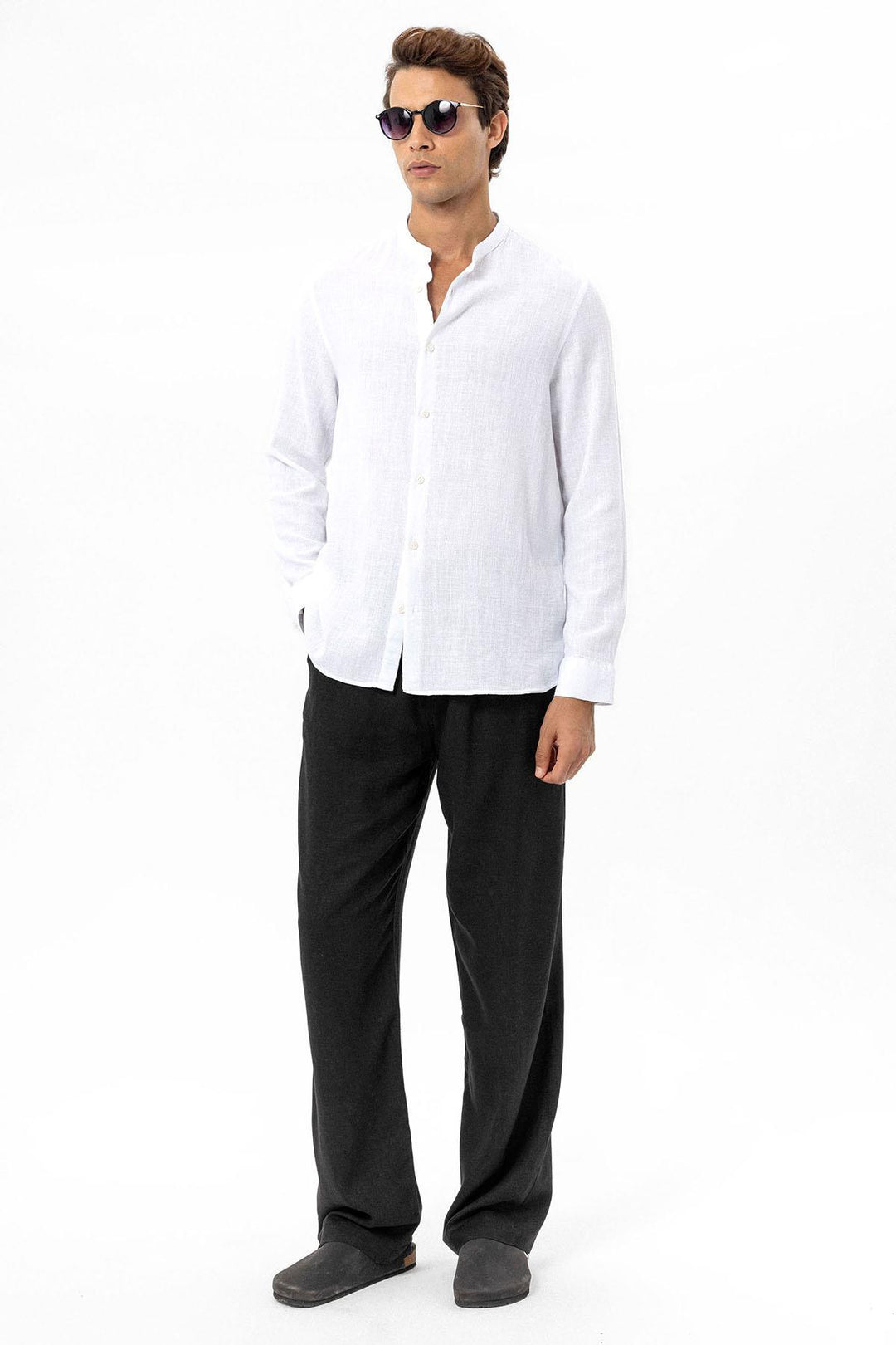 Camisa tejida con cuello mao blanca para hombre - Wessi