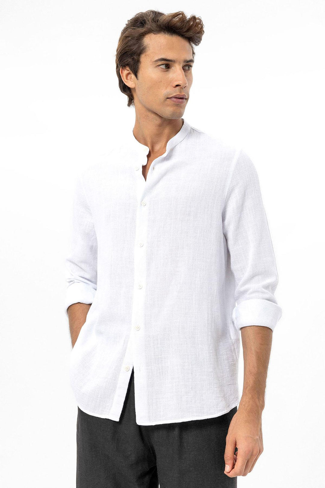 Camisa tejida con cuello mao blanca para hombre - Wessi