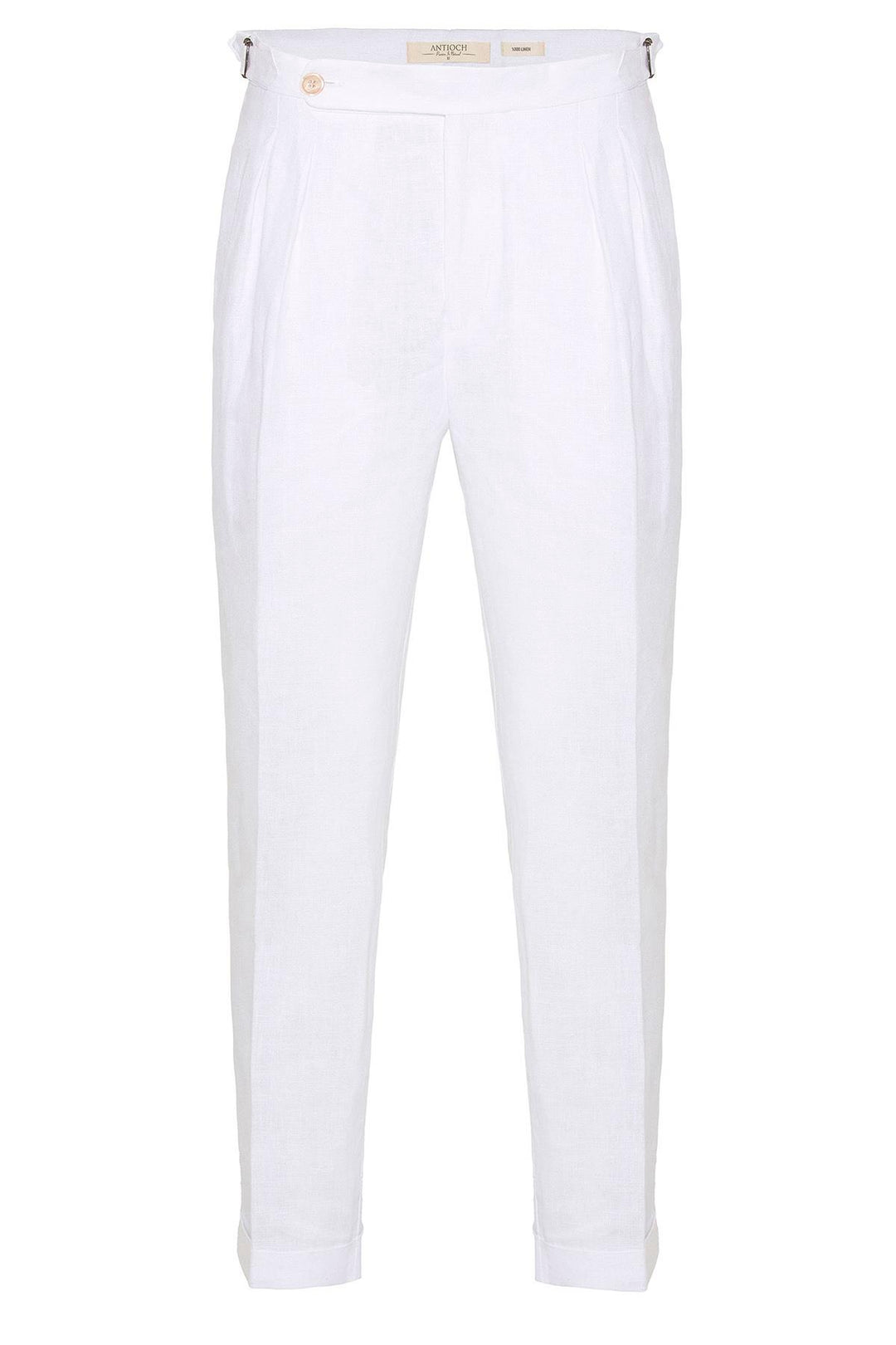 Men's White High-Waist 100% Linen Pleated Pants - Wessi