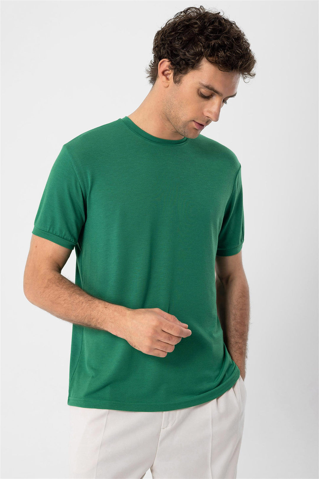 Camiseta de cuello redondo verde para hombre - Wessi