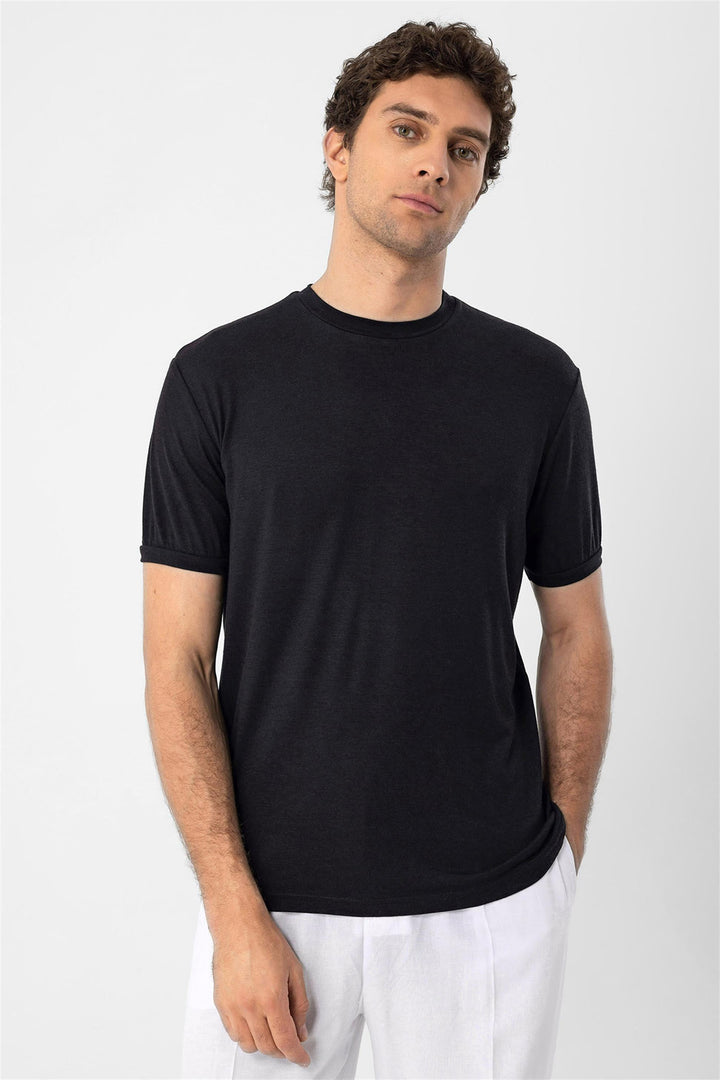 Camiseta negra de cuello redondo para hombre - Wessi