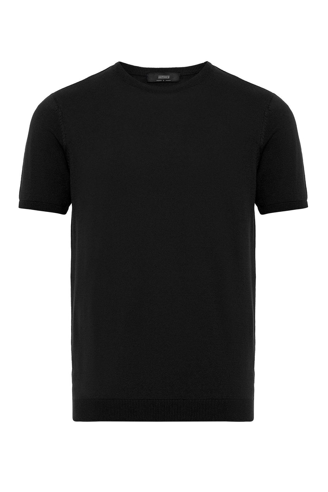 Men's Black Crew Neck Knit T-Shirt - Wessi