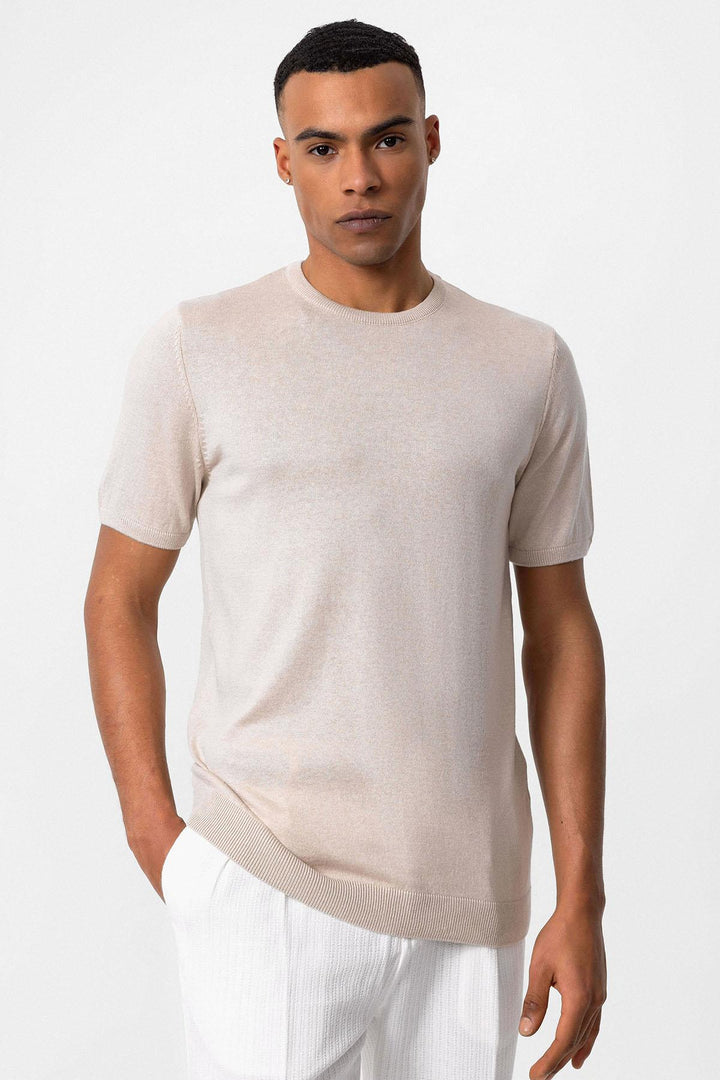 T-Shirt Homme Beige Col Rond en Maille - Wessi