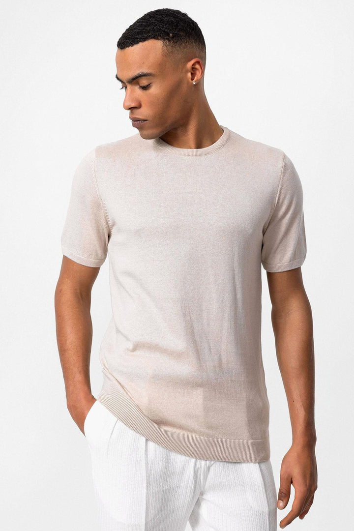 T-Shirt Homme Beige Col Rond en Maille - Wessi