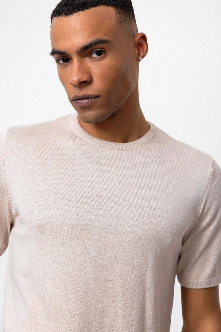 T-Shirt Homme Beige Col Rond en Maille - Wessi