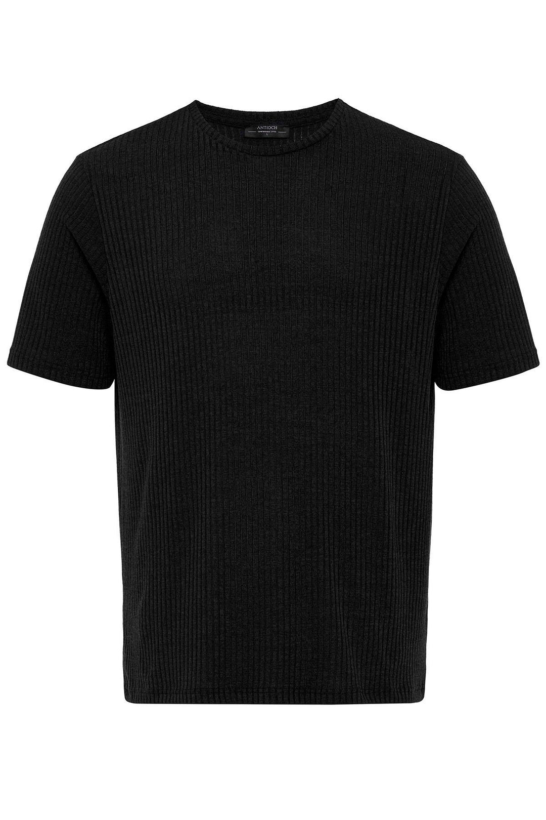 Men's Black Crew Neck Ribbed T-Shirt - Wessi