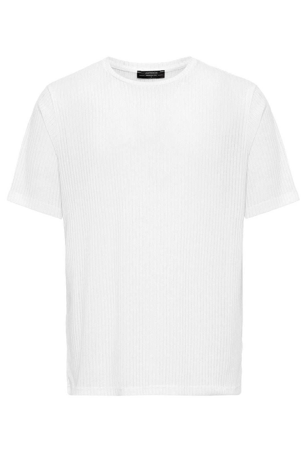 Men's White Crew Neck Ribbed T-Shirt - Wessi