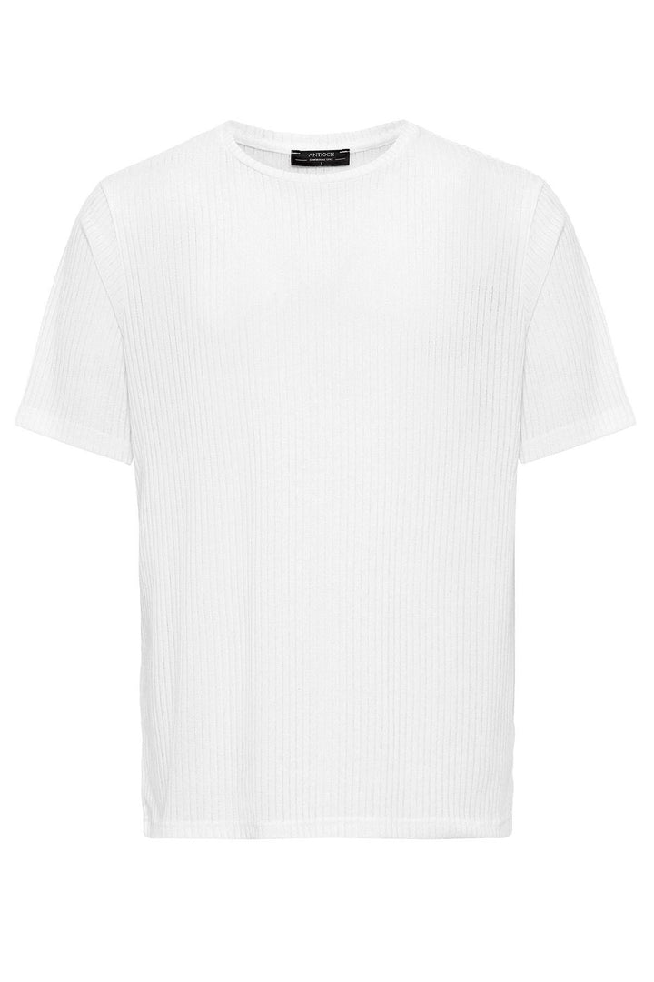 Men's White Crew Neck Ribbed T-Shirt - Wessi