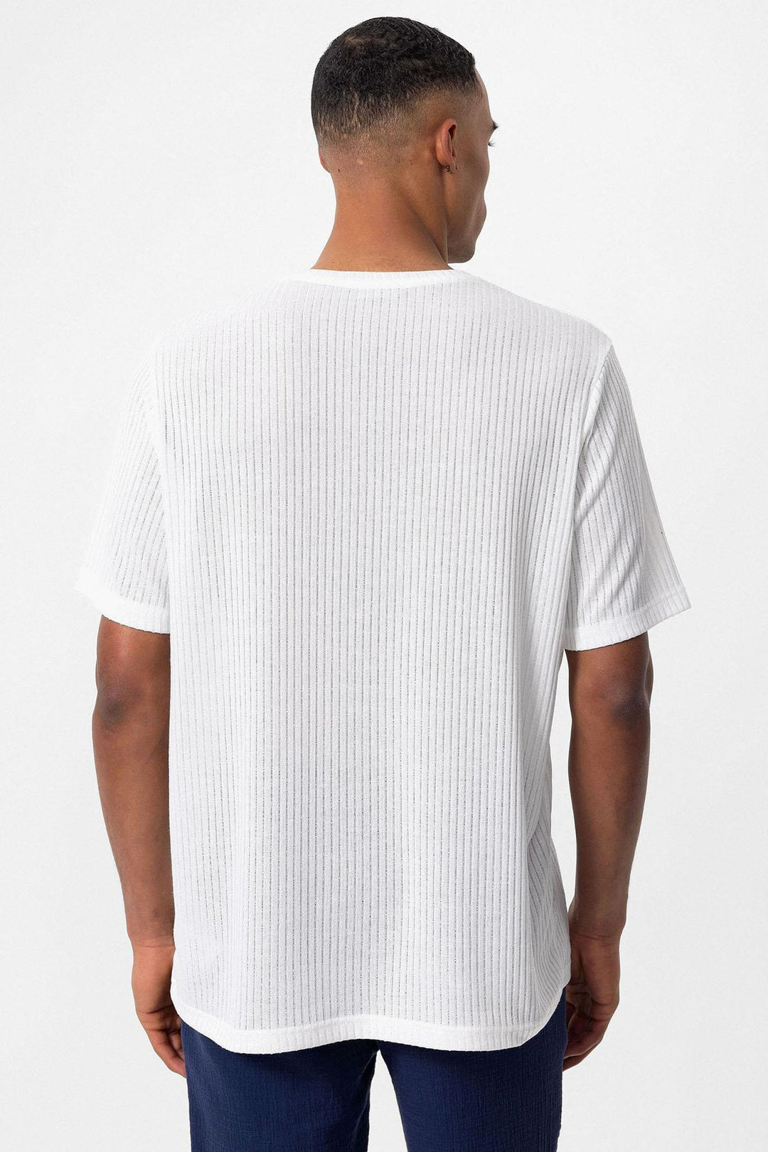 Men's White Crew Neck Ribbed T-Shirt - Wessi