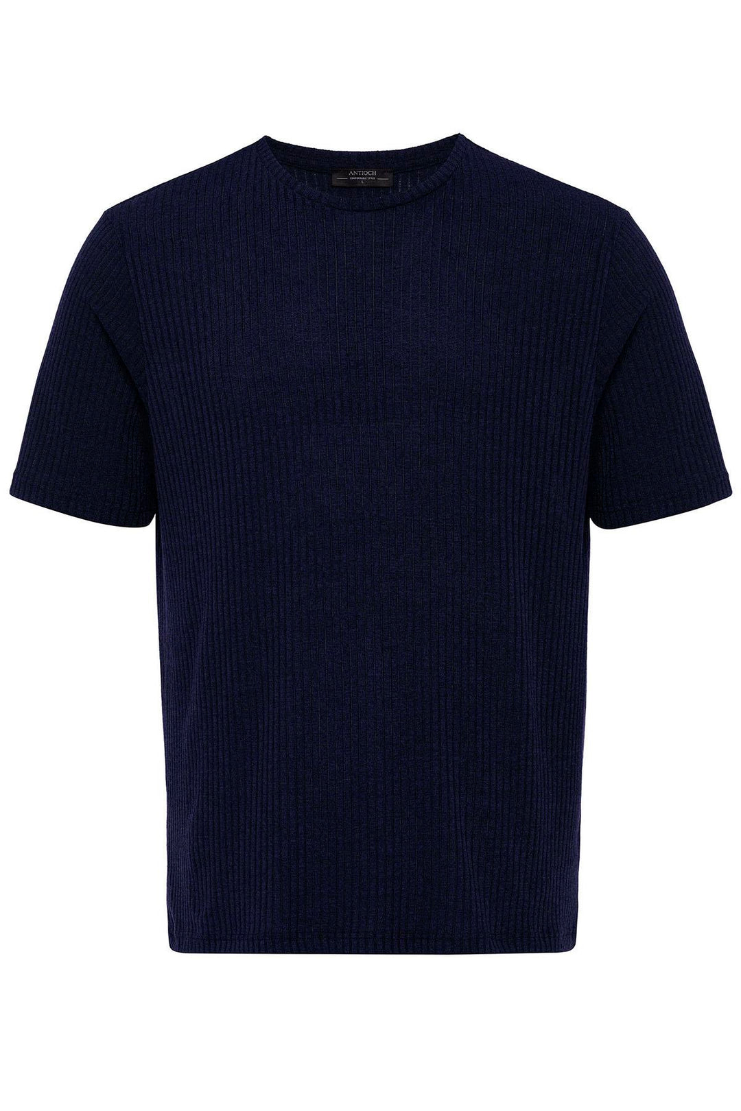 Camiseta de hombre de canalé azul marino con cuello redondo - Wessi