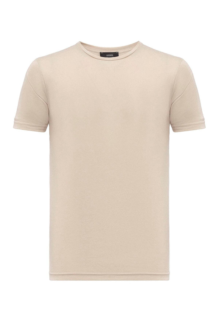 Camiseta Slim Fit Hombre Beige Cuello Redondo - Wessi