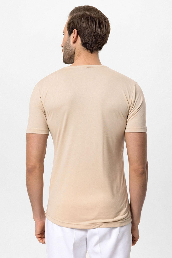 Camiseta Slim Fit Hombre Beige Cuello Redondo - Wessi