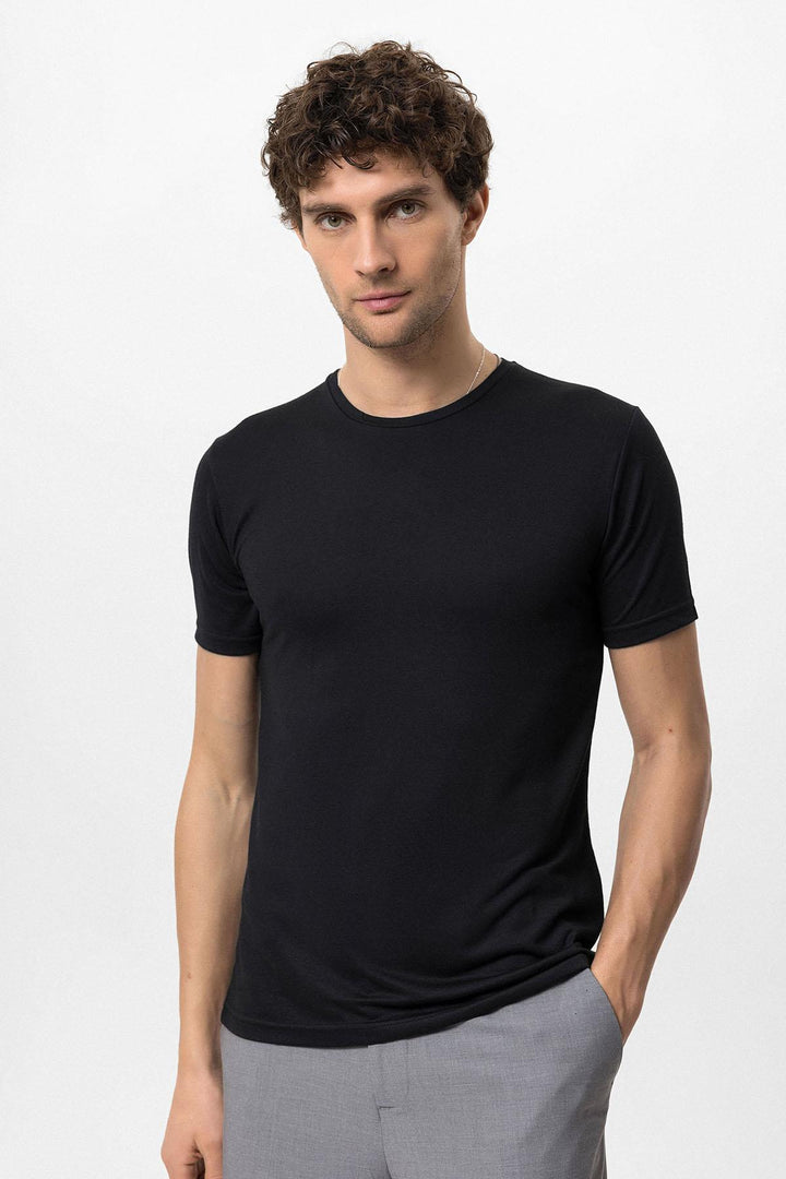 T-shirt slim fit girocollo nera da uomo - Wessi