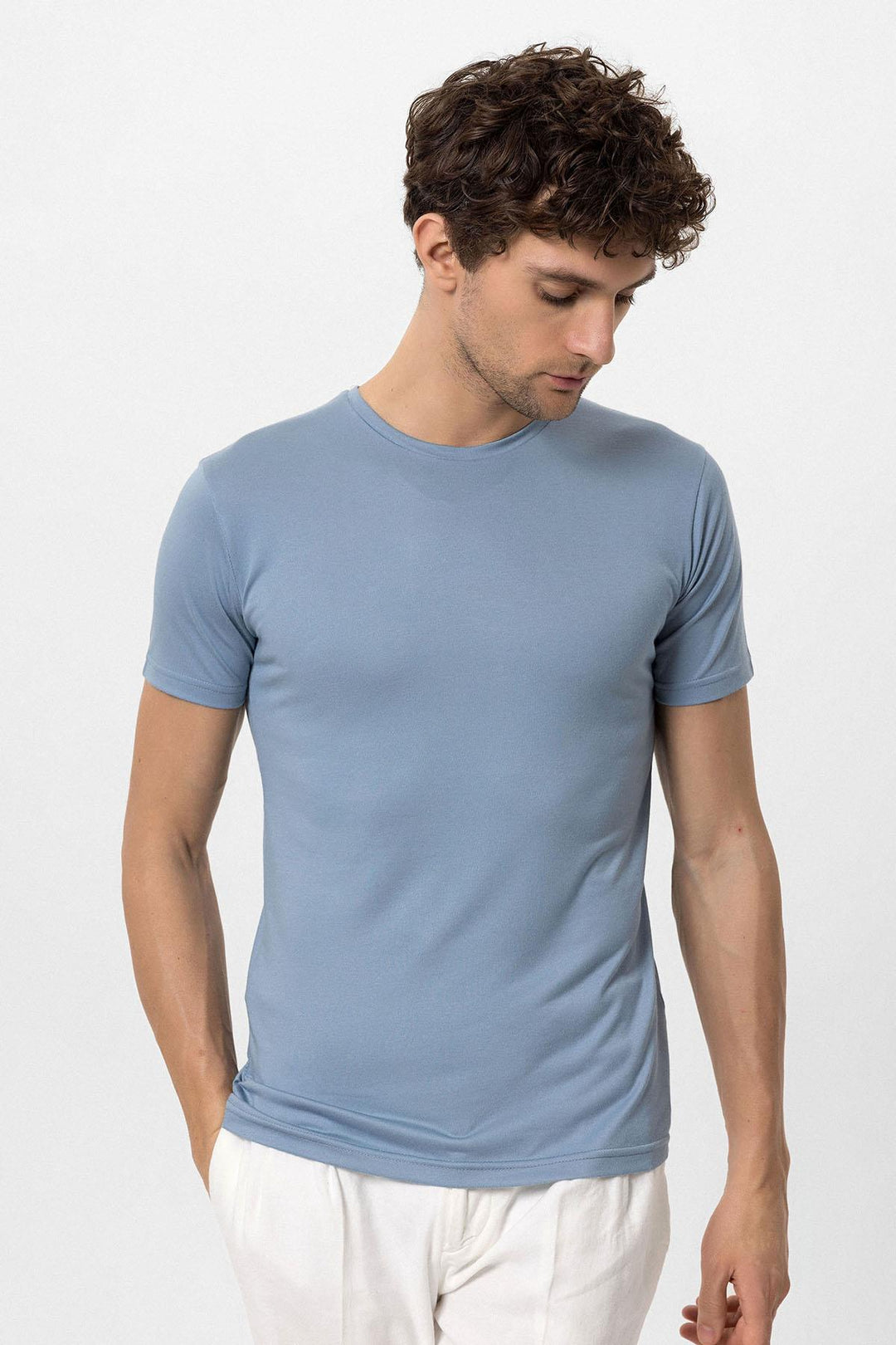 T-Shirt Bleu Col Rond Coupe Slim Homme - Wessi