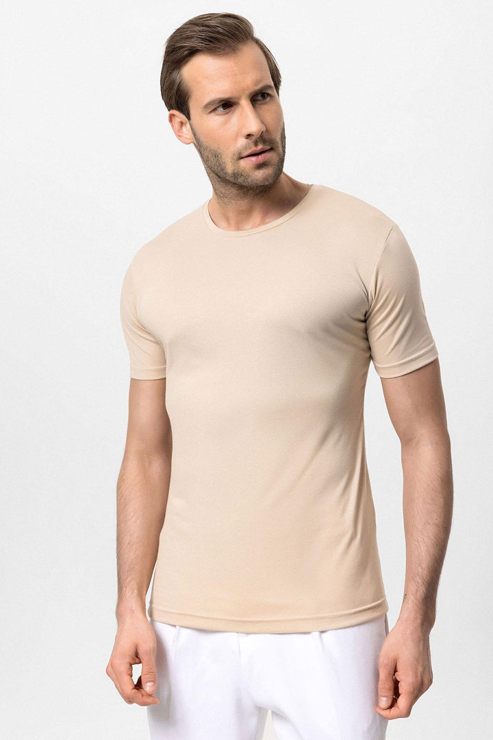 Camiseta Slim Fit Hombre Beige Cuello Redondo - Wessi