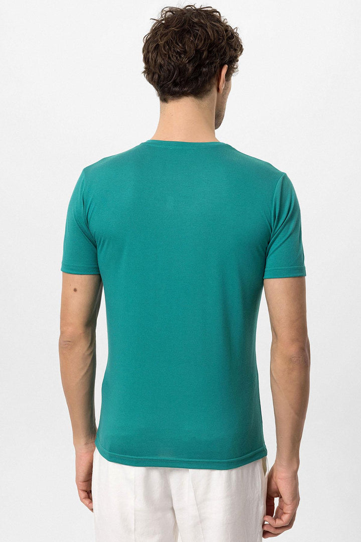 Camiseta slim fit de hombre verde con cuello redondo - Wessi