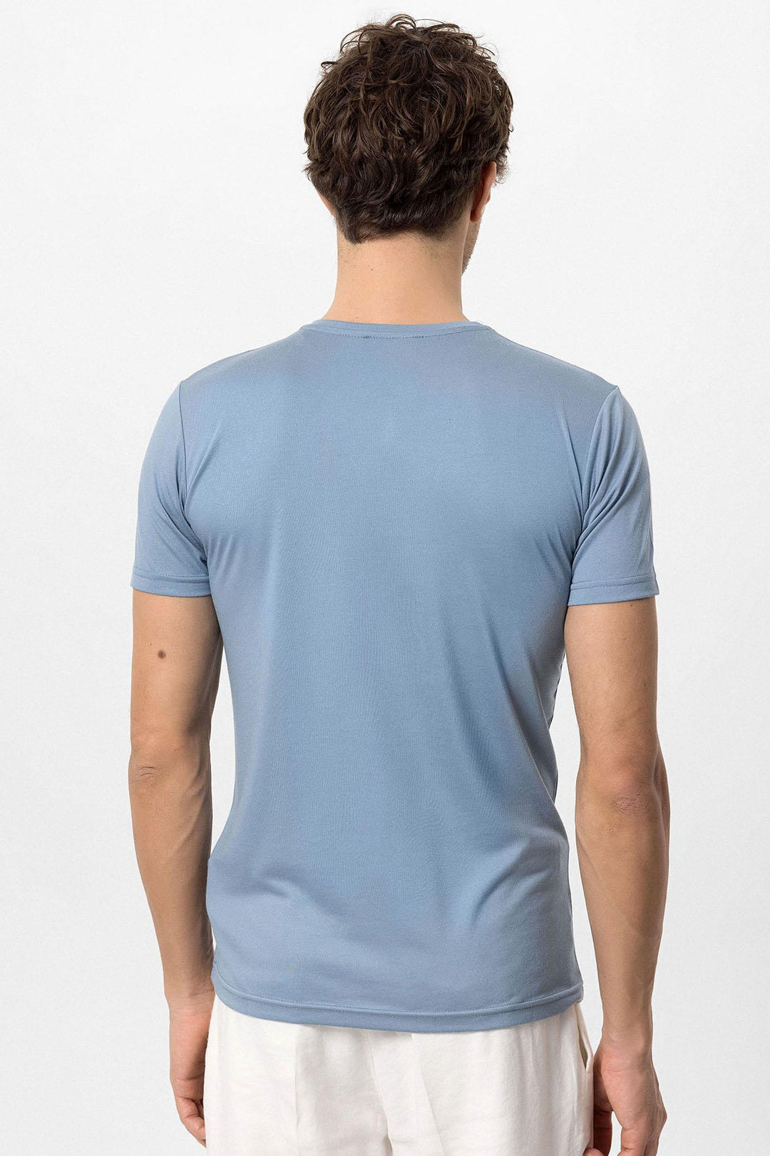 T-Shirt Bleu Col Rond Coupe Slim Homme - Wessi